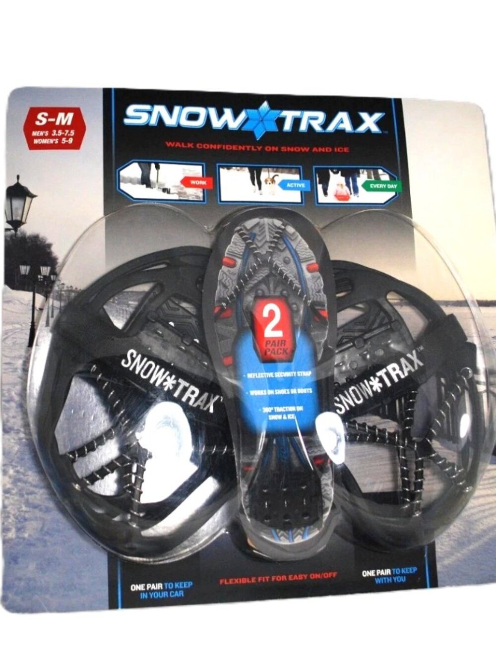 Snow Trax Cleats Crampons Anti Slip Boots 2 Pack Unisex Size S-M Stretch Fit NWT